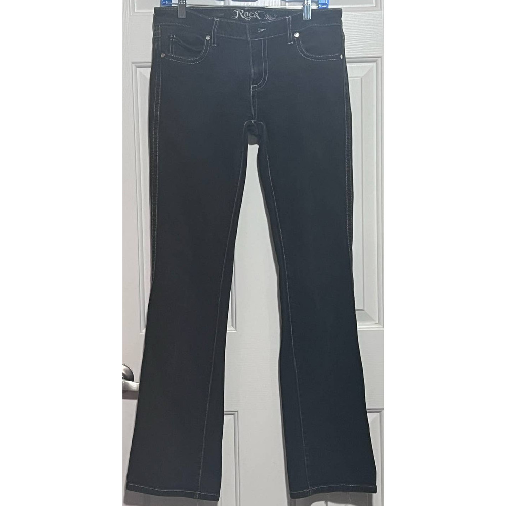 Rock 47 by Wrangler Women's Black Ultra Low Rise Jeans Sequin Pockets Size‎ 5/34